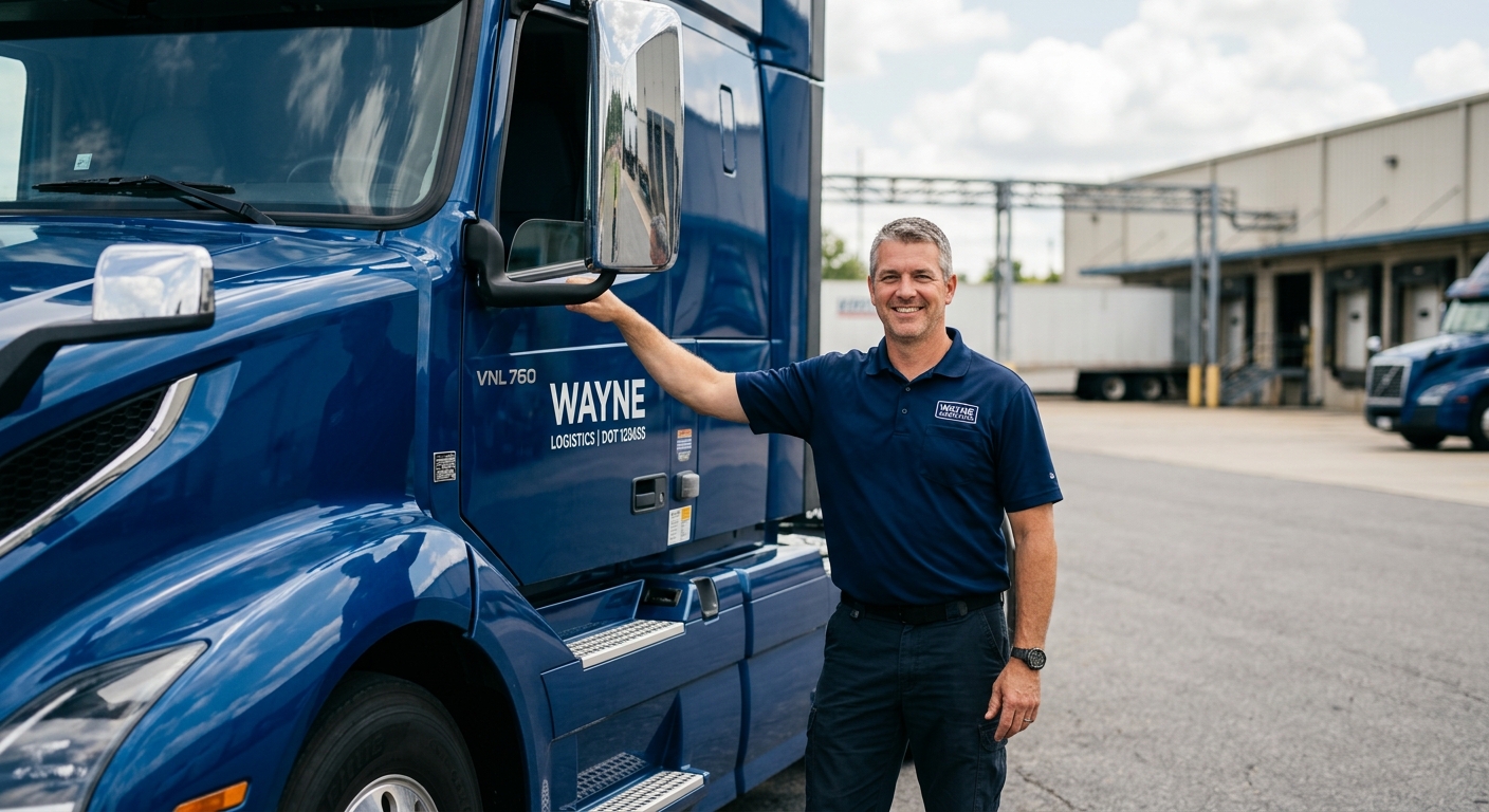 Smiling truck driver at logistics facility